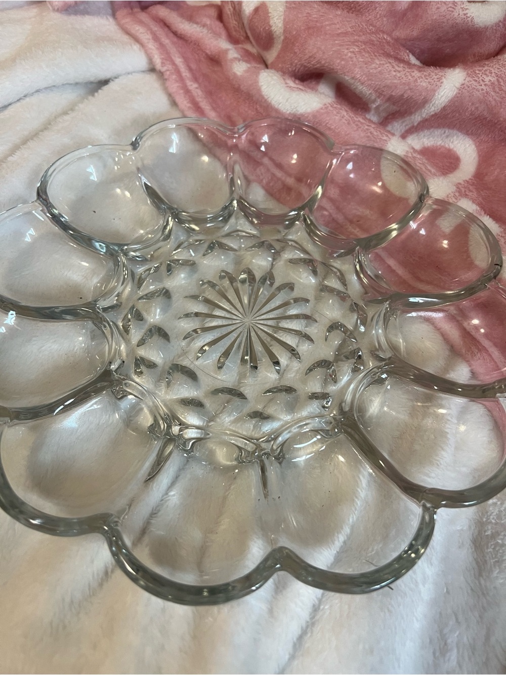 Anchor Hocking Clear Glass Scalloped Divided Serving Dish